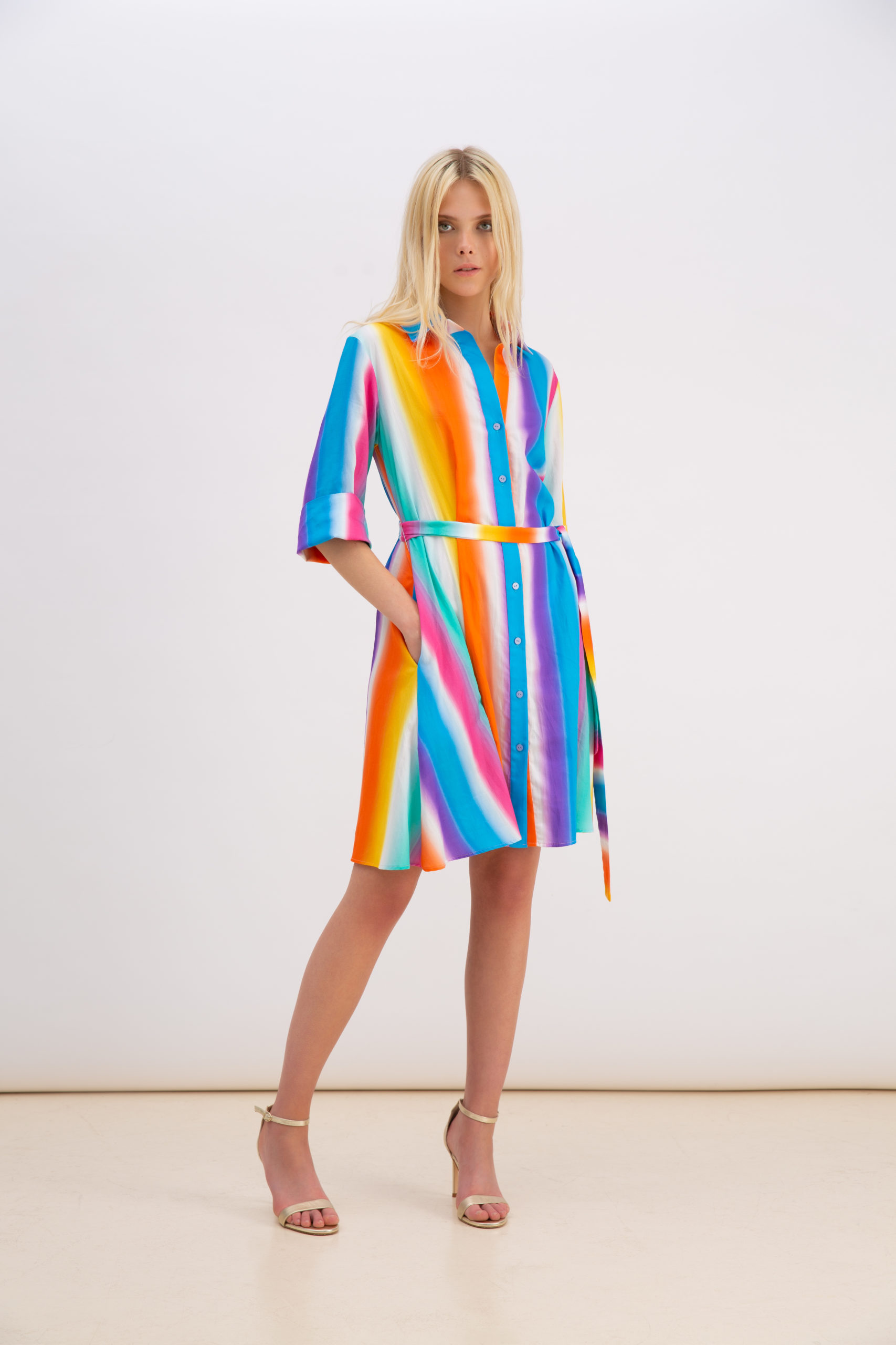 Striped Mini Shirt Dress - A-MERE-CO| Official Online Shop | Womenswear